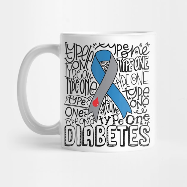 Diabetes awareness Grey Blue Ribbon Typography Type 1 Diabetes Gift by thuylinh8